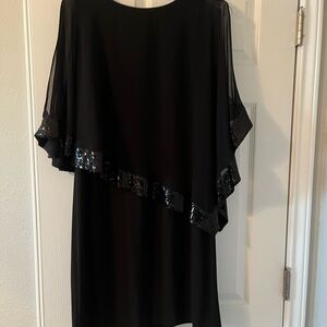 MSK Black Long Sleeve Capelet Dress with Sequin Trim